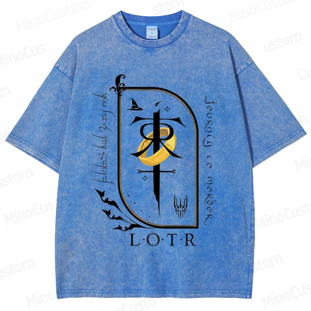 Vintage Washed Lord of the Rings Symbolic Graphic T - shirt