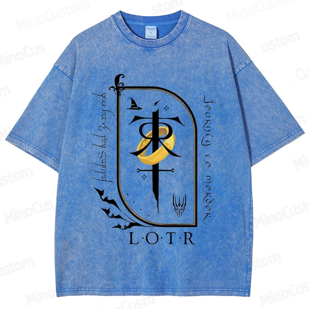 Vintage Washed Lord of the Rings Symbolic Graphic T - shirt