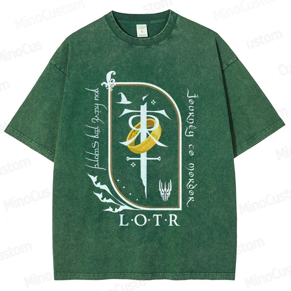 Vintage Washed Lord of the Rings Symbolic Graphic T - shirt