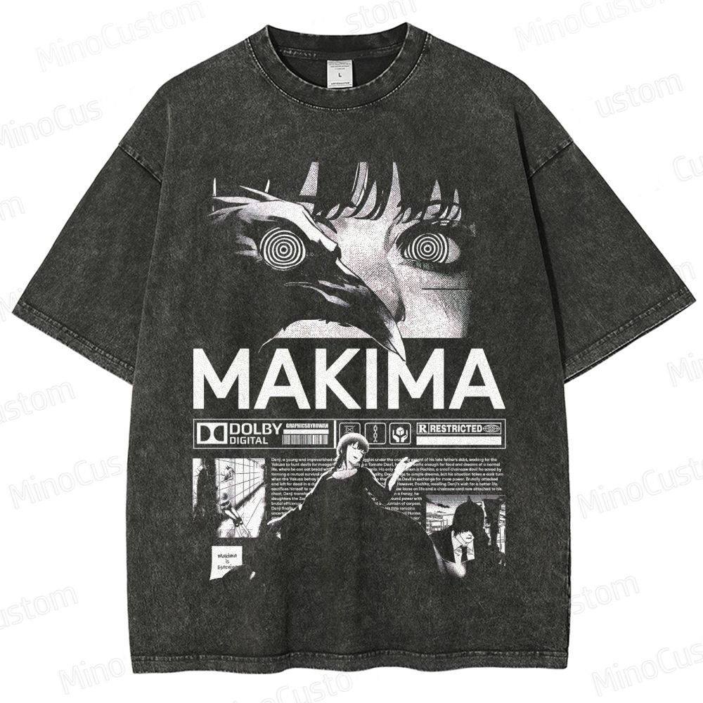 Vintage Washed Chainsaw Man Makima Graphic T - shirt