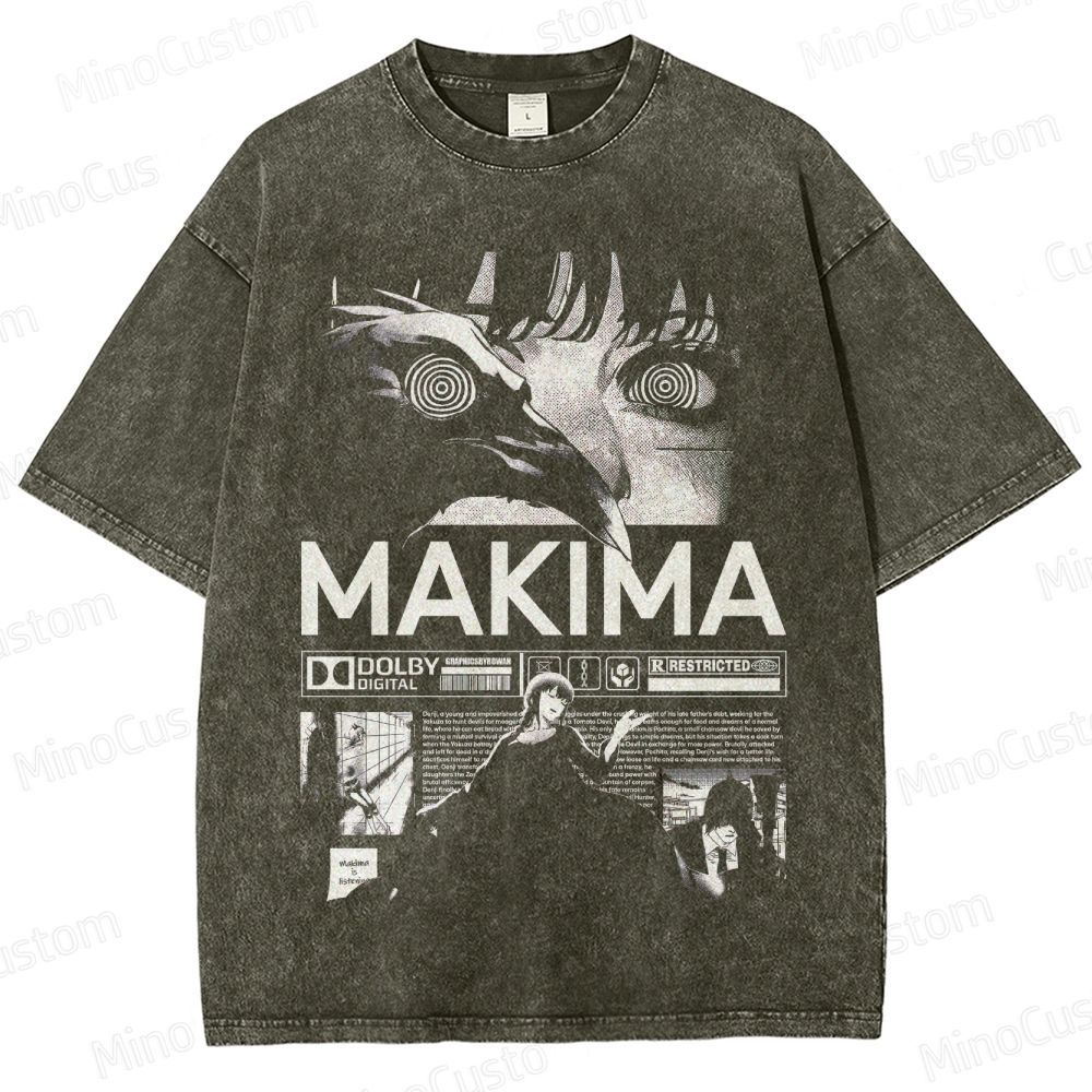 Vintage Washed Chainsaw Man Makima Graphic T - shirt