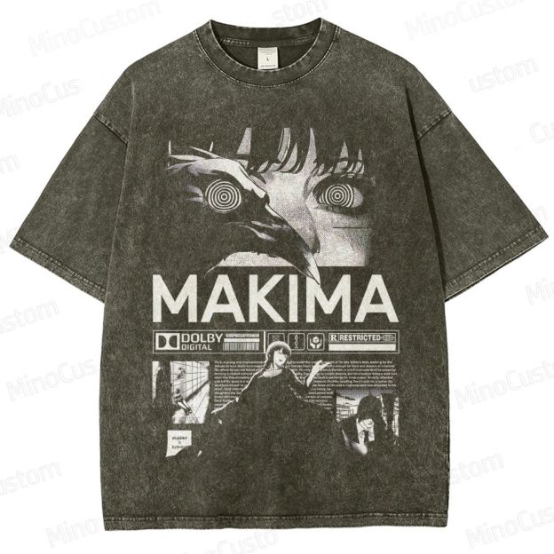 Vintage Washed Chainsaw Man Makima Graphic T - shirt