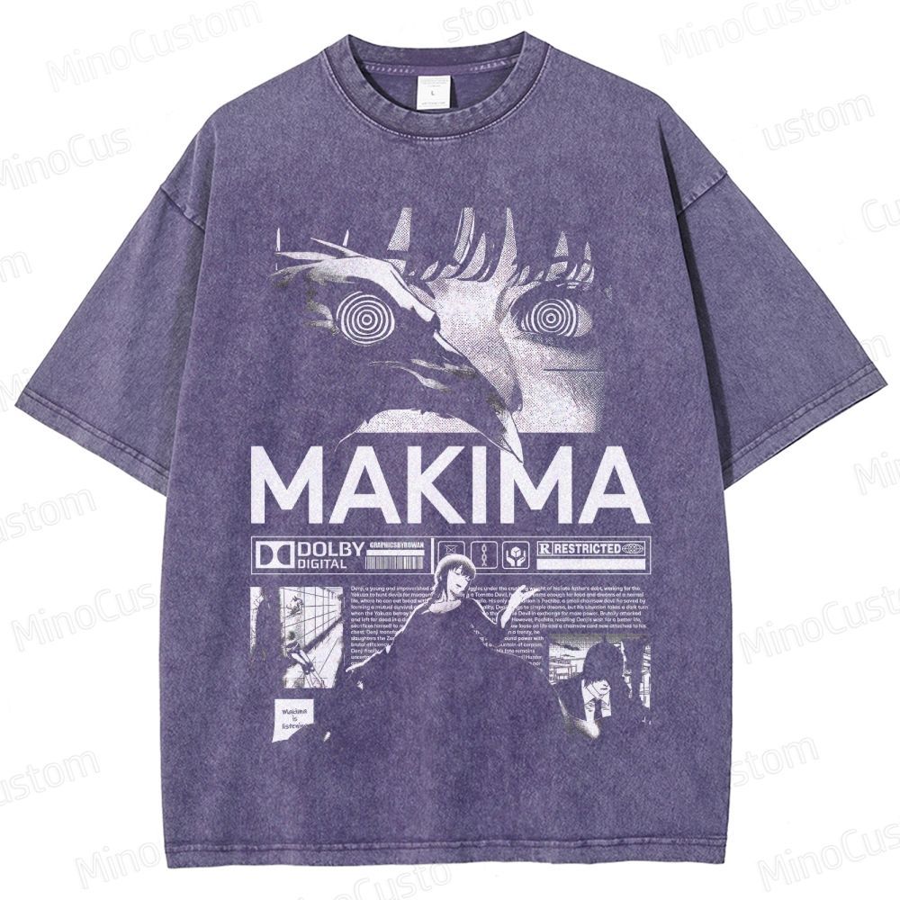 Vintage Washed Chainsaw Man Makima Graphic T - shirt