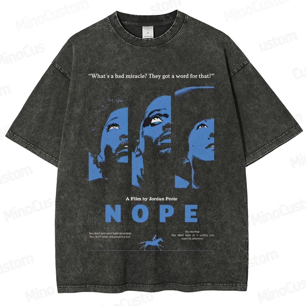 Vintage Washed Nope Movie Graphic T - shirt