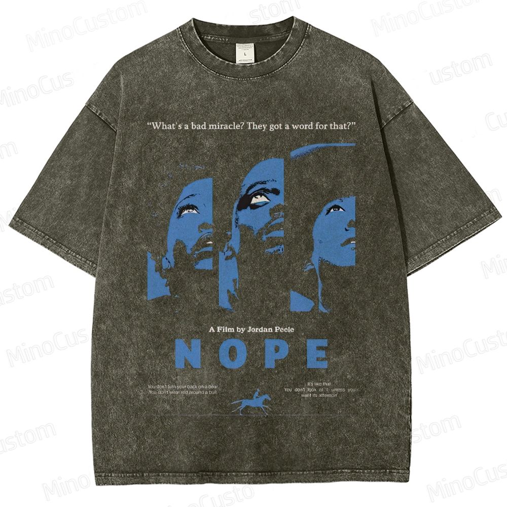 Vintage Washed Nope Movie Graphic T - shirt