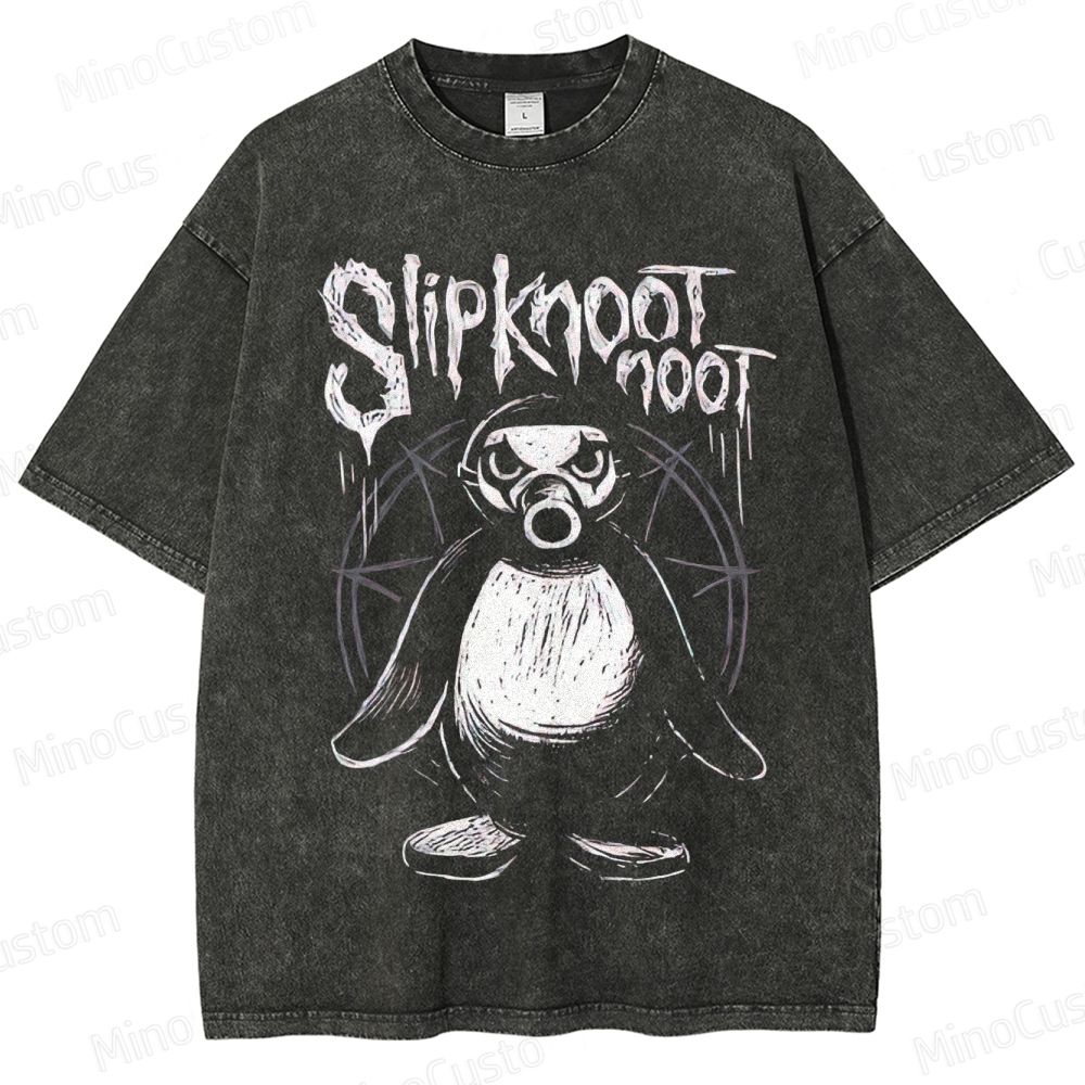 Vintage Washed Slipknot - Inspired Penguin Graphic T - shirt
