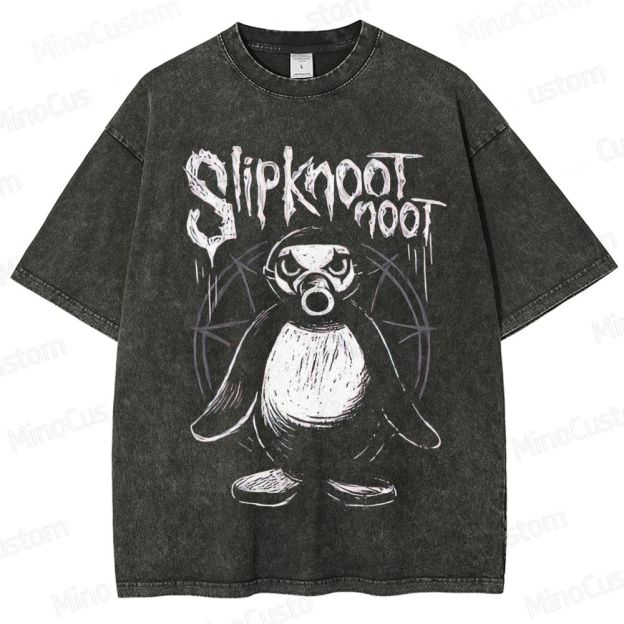 Vintage Washed Slipknot - Inspired Penguin Graphic T - shirt