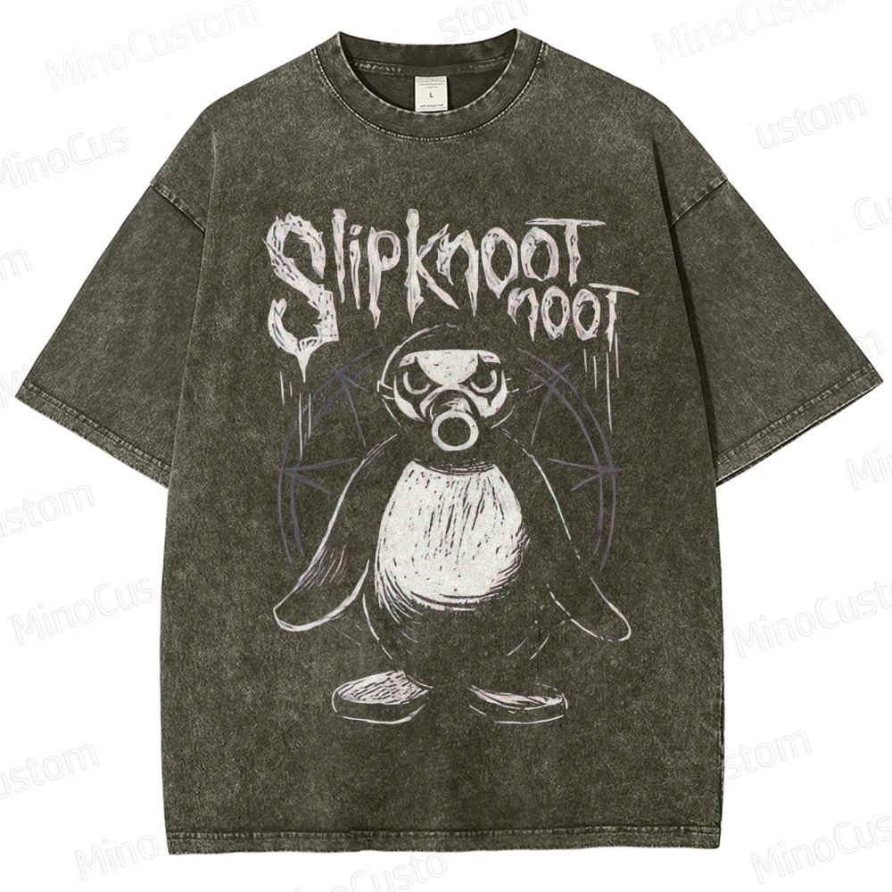 Vintage Washed Slipknot - Inspired Penguin Graphic T - shirt