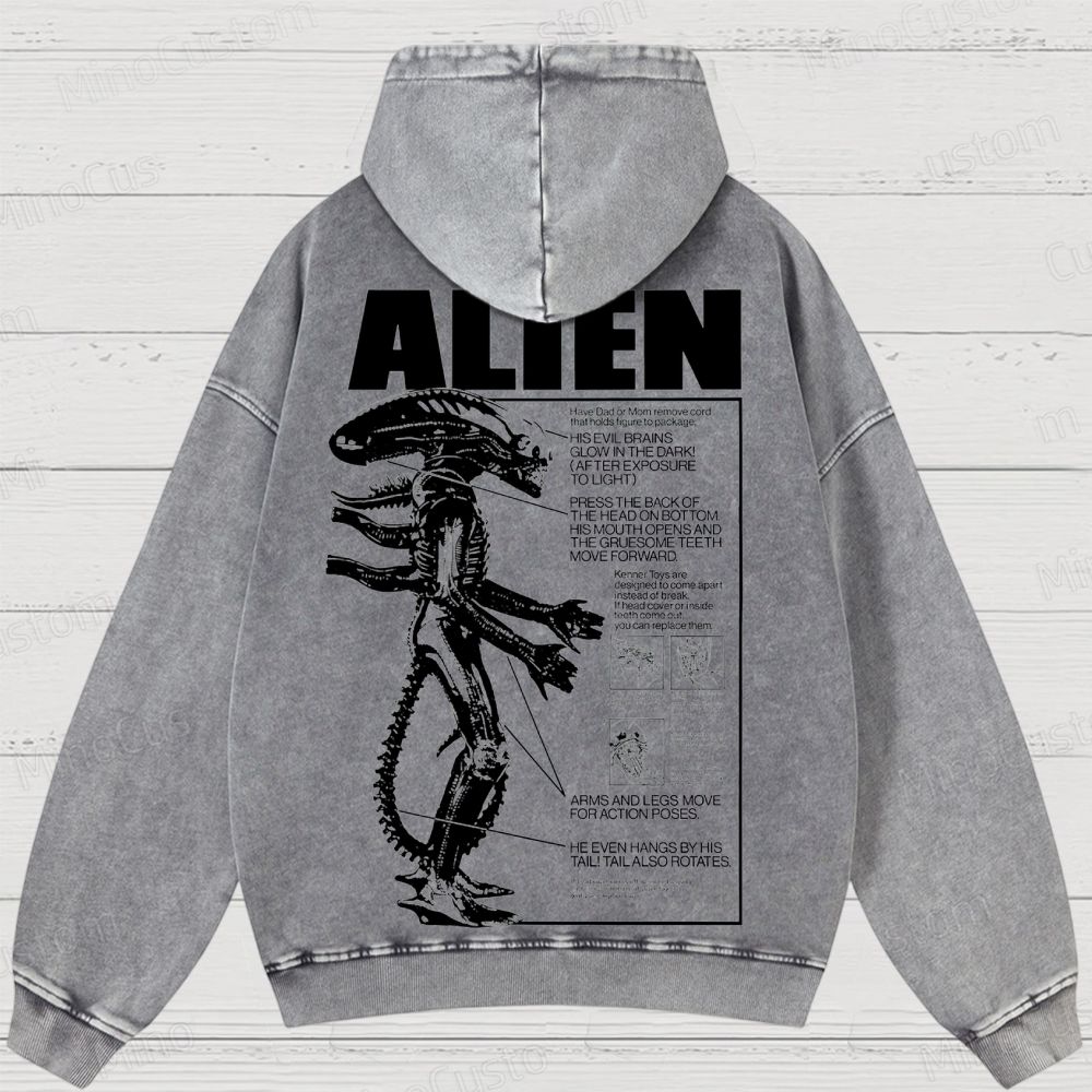 Alien Movie Blueprint Graphic Washed Hoodie
