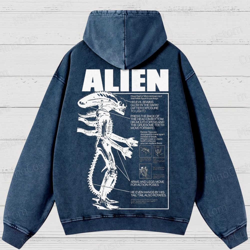 Alien Movie Blueprint Graphic Washed Hoodie