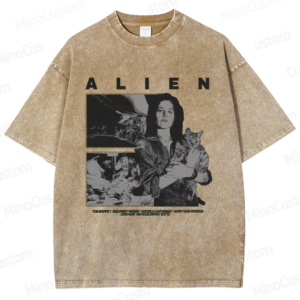 Alien Movie Retro Character Washed T - Shirt