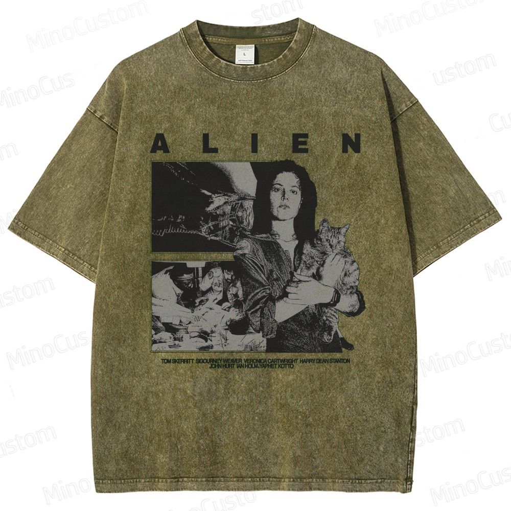 Alien Movie Retro Character Washed T - Shirt