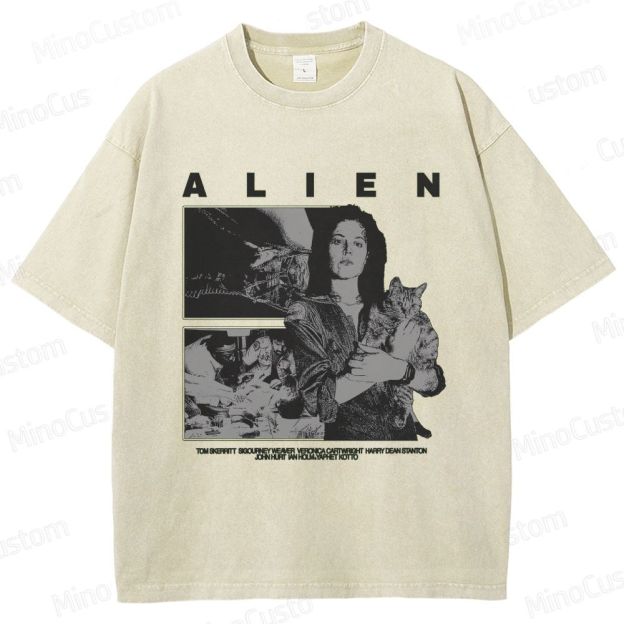 Alien Movie Retro Character Washed T - Shirt