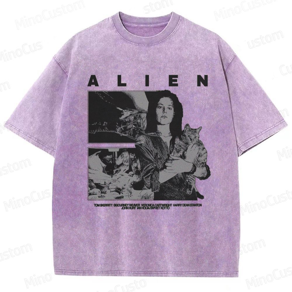 Alien Movie Retro Character Washed T - Shirt
