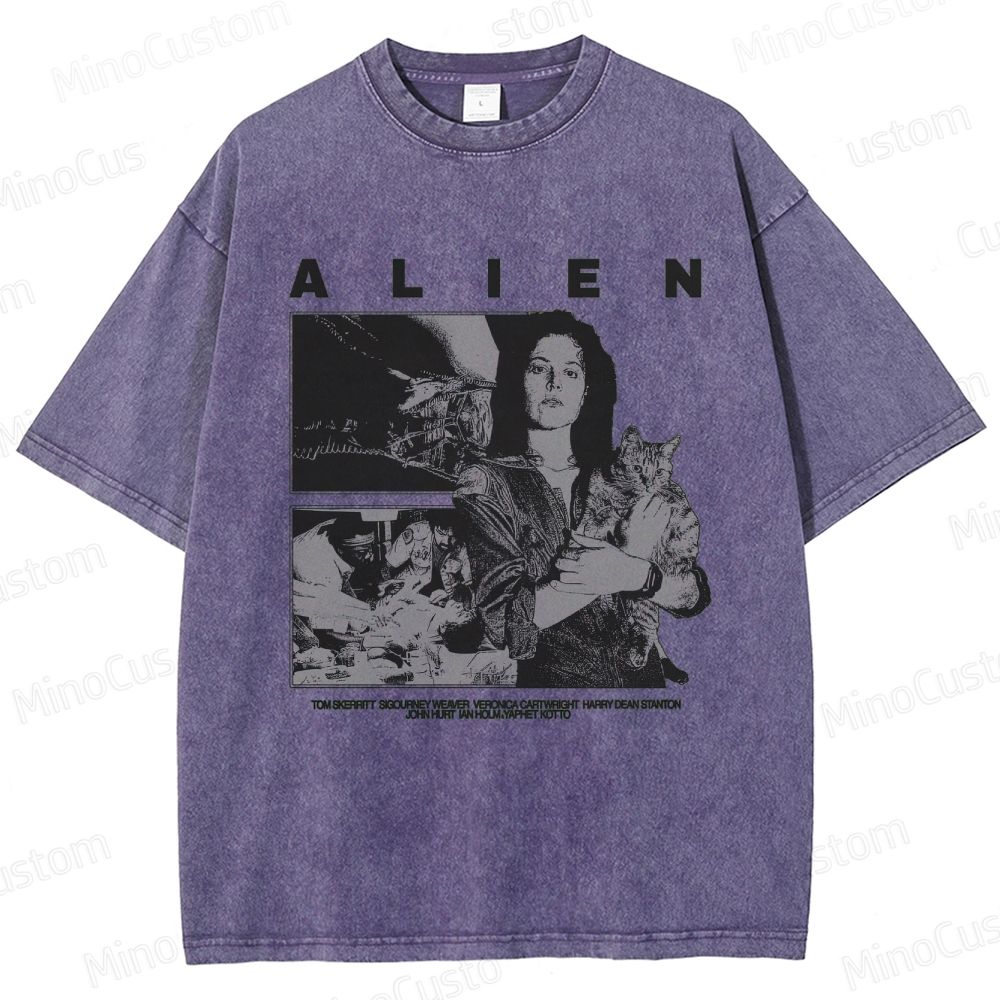Alien Movie Retro Character Washed T - Shirt