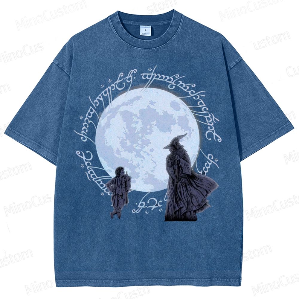 Gandalf, Frodo & Elvish Ring Inscription  Washed T-Shirt 