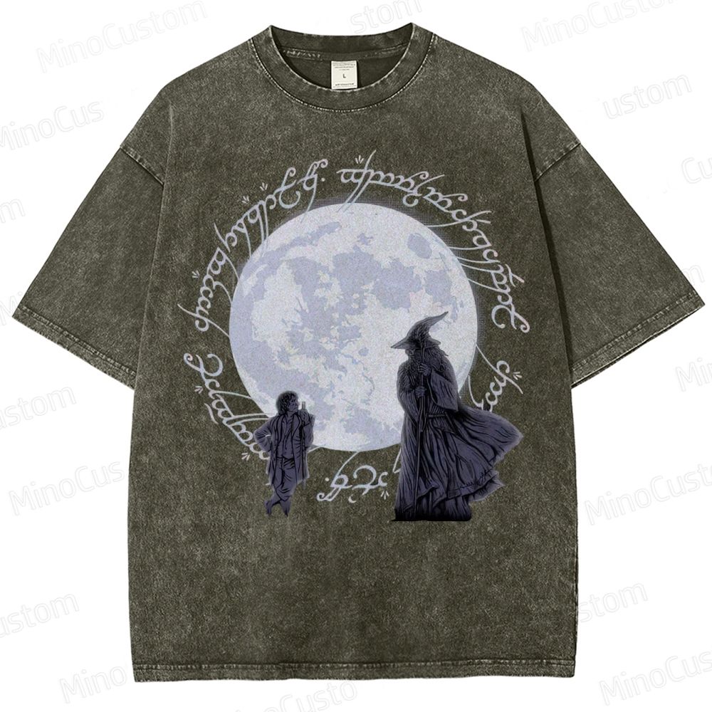 Gandalf, Frodo & Elvish Ring Inscription  Washed T-Shirt 