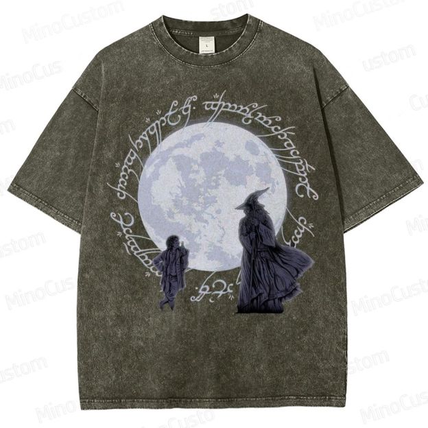 Gandalf, Frodo & Elvish Ring Inscription  Washed T-Shirt 