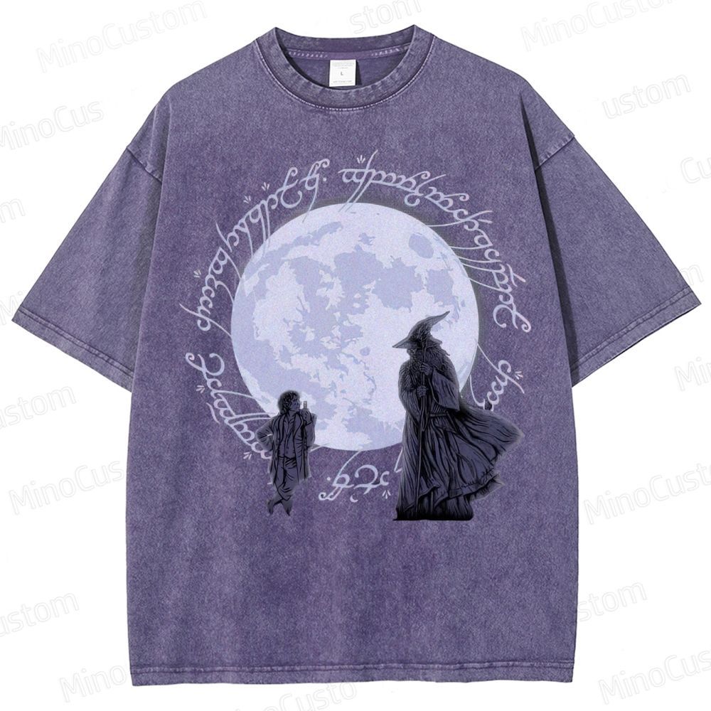 Gandalf, Frodo & Elvish Ring Inscription  Washed T-Shirt 