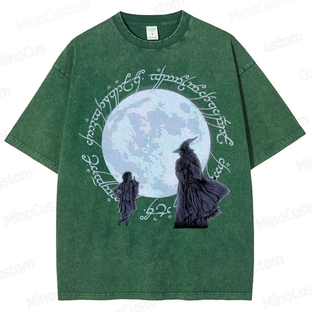 Gandalf, Frodo & Elvish Ring Inscription  Washed T-Shirt 