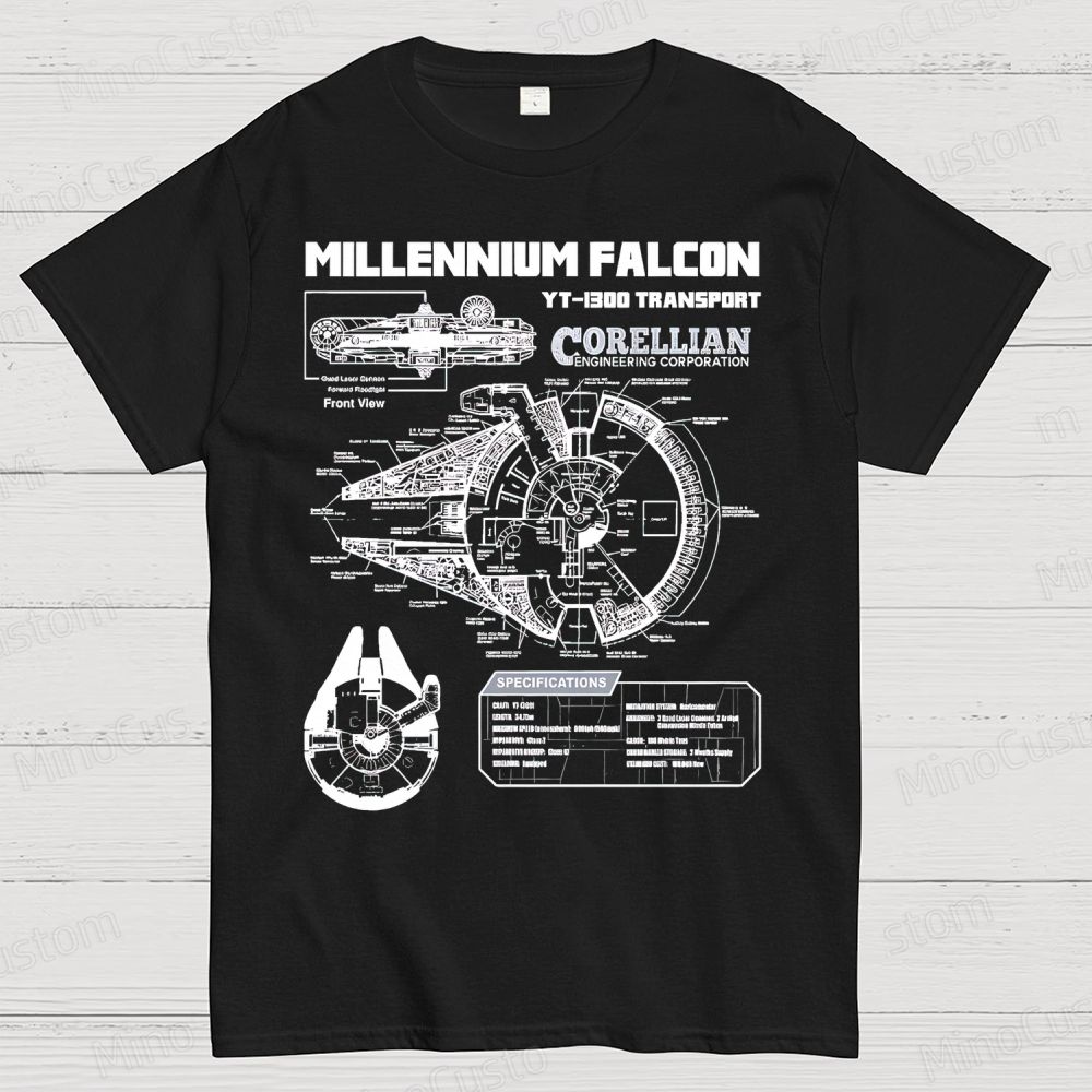 Mens Star Battles Gold Millennium Falcon Schematics Geek T-Shirt