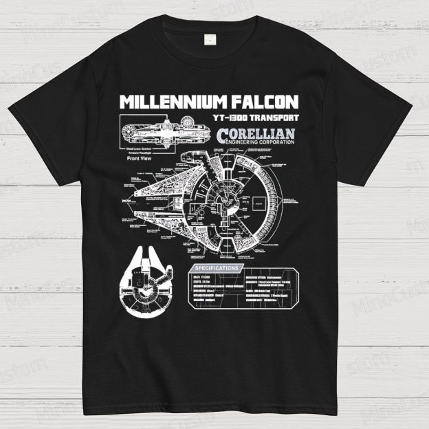Mens Star Battles Gold Millennium Falcon Schematics Geek T-Shirt