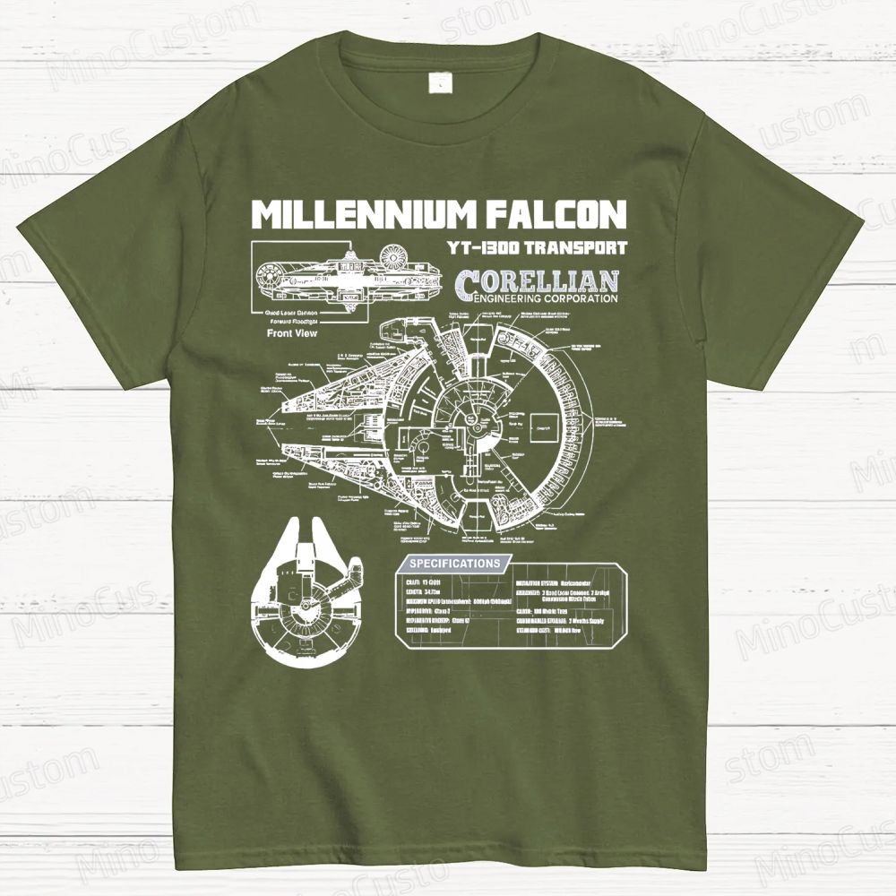 Mens Star Battles Gold Millennium Falcon Schematics Geek T-Shirt