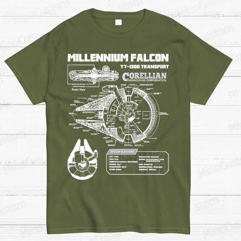 Mens Star Battles Gold Millennium Falcon Schematics Geek T-Shirt