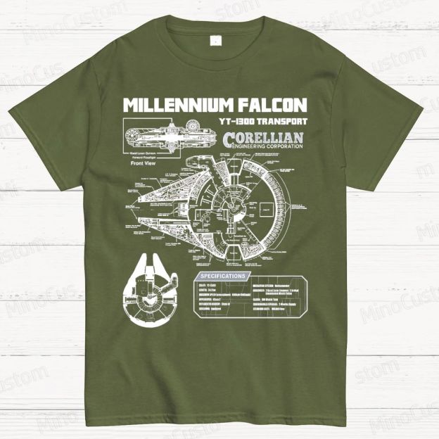 Mens Star Battles Gold Millennium Falcon Schematics Geek T-Shirt