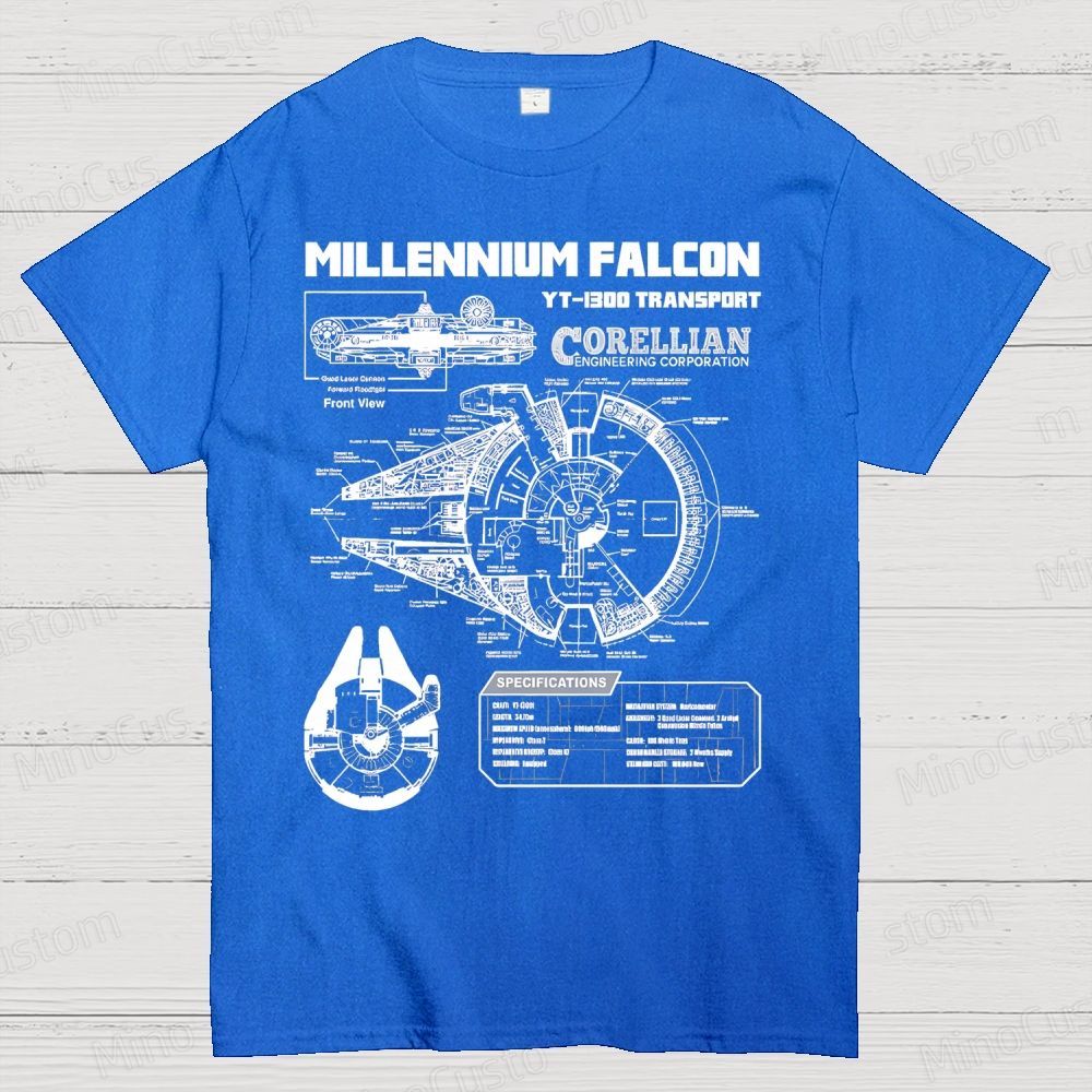 Mens Star Battles Gold Millennium Falcon Schematics Geek T-Shirt