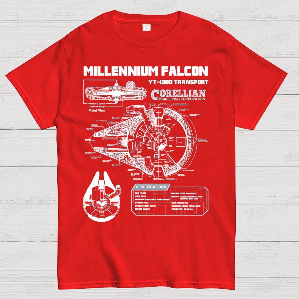Mens Star Battles Gold Millennium Falcon Schematics Geek T-Shirt