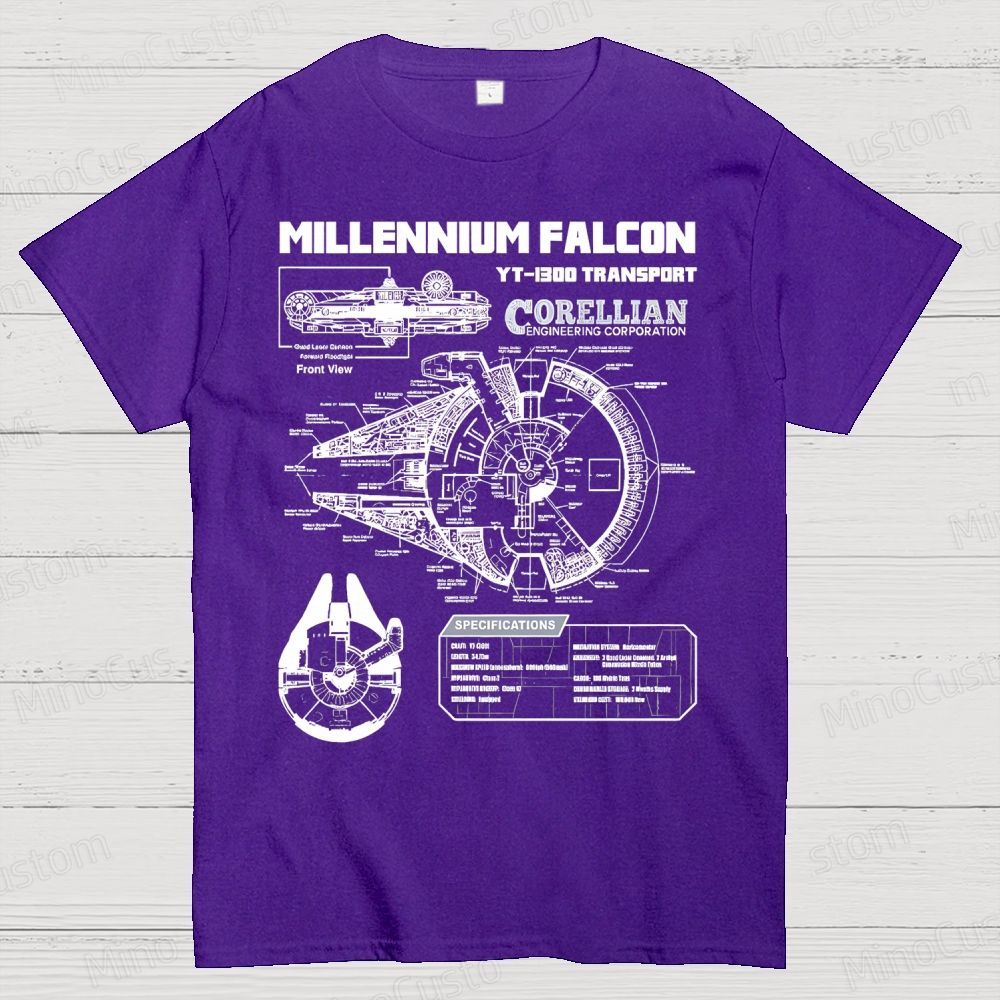 Mens Star Battles Gold Millennium Falcon Schematics Geek T-Shirt