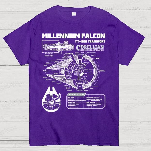 Mens Star Battles Gold Millennium Falcon Schematics Geek T-Shirt