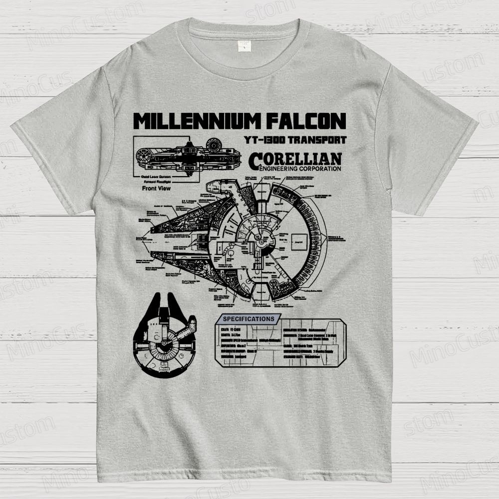Mens Star Battles Gold Millennium Falcon Schematics Geek T-Shirt
