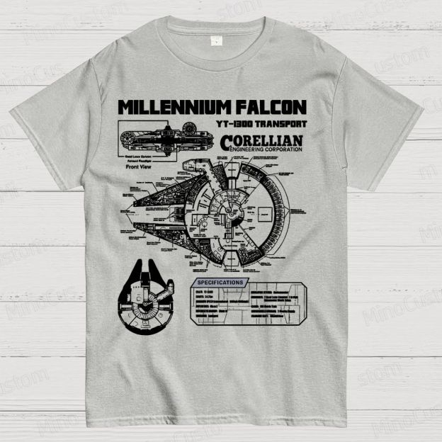 Mens Star Battles Gold Millennium Falcon Schematics Geek T-Shirt