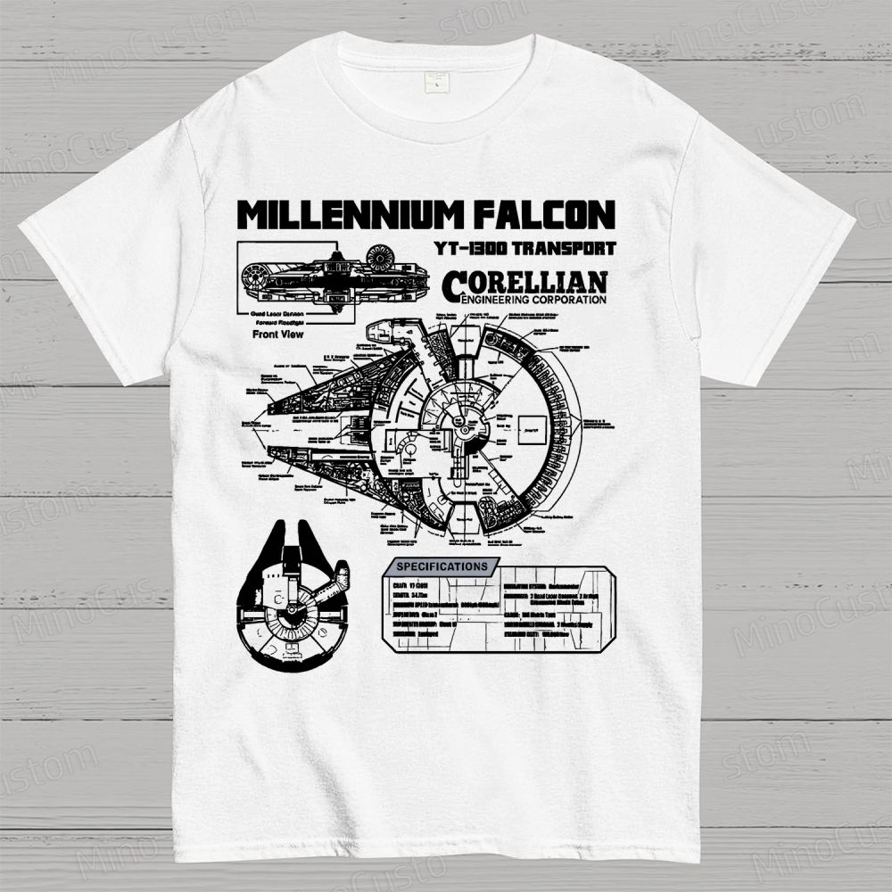 Mens Star Battles Gold Millennium Falcon Schematics Geek T-Shirt