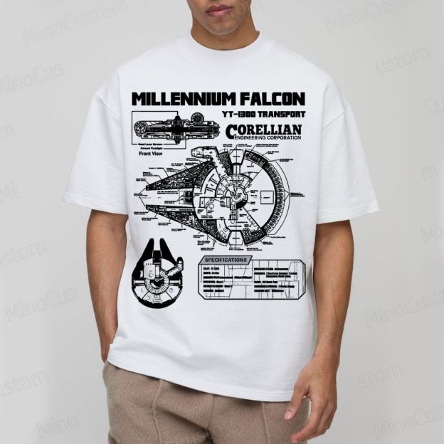 Mens Star Battles Gold Millennium Falcon Schematics Geek T-Shirt