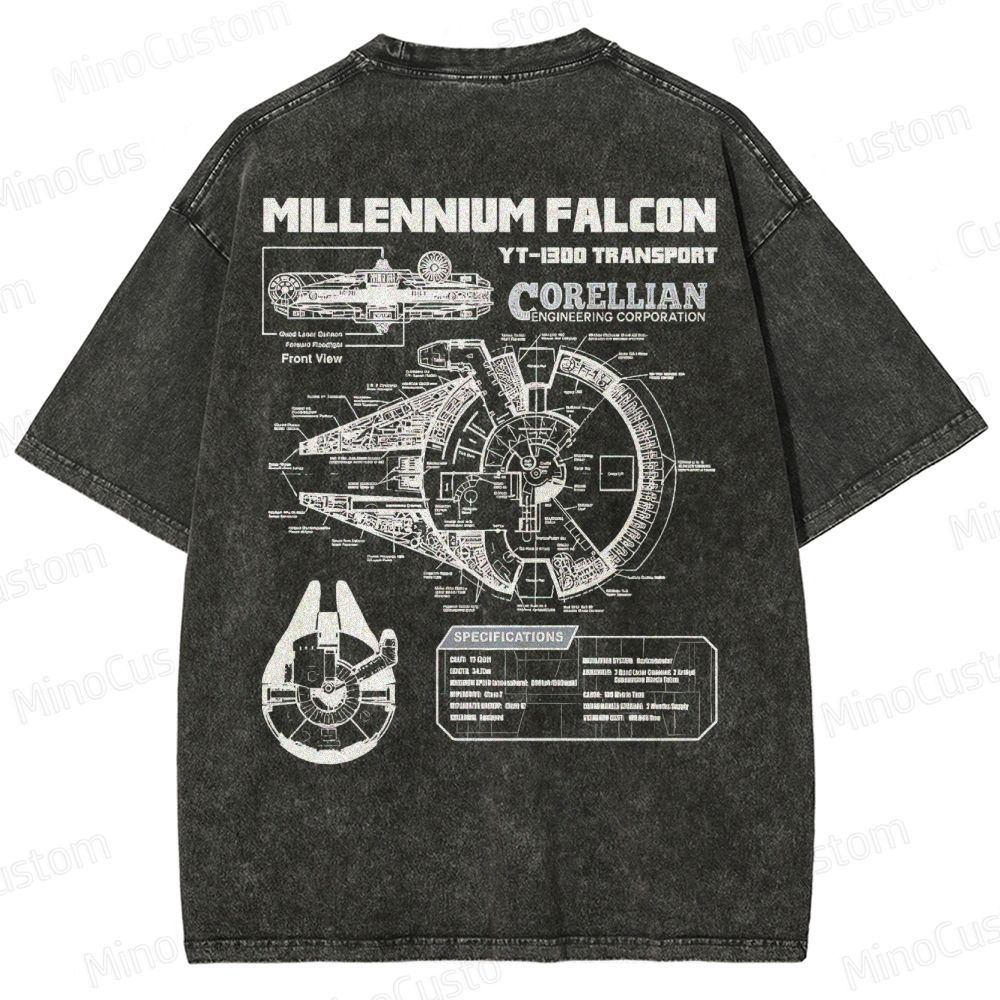 Men’s Star Battles Gold Millennium Falcon Schematics Washed T-shirt