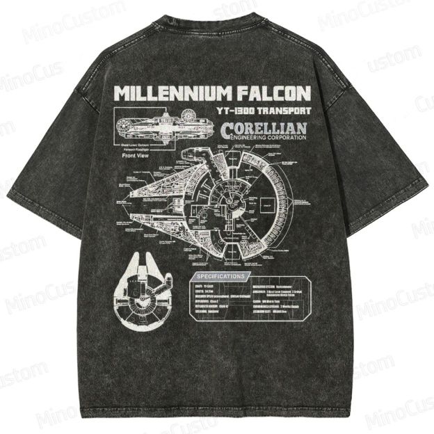 Men’s Star Battles Gold Millennium Falcon Schematics Washed T-shirt