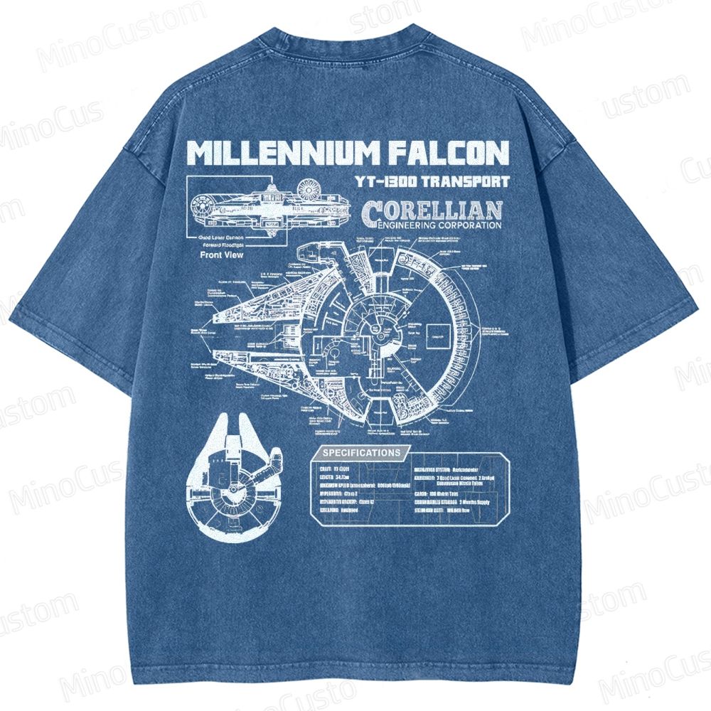 Men’s Star Battles Gold Millennium Falcon Schematics Washed T-shirt