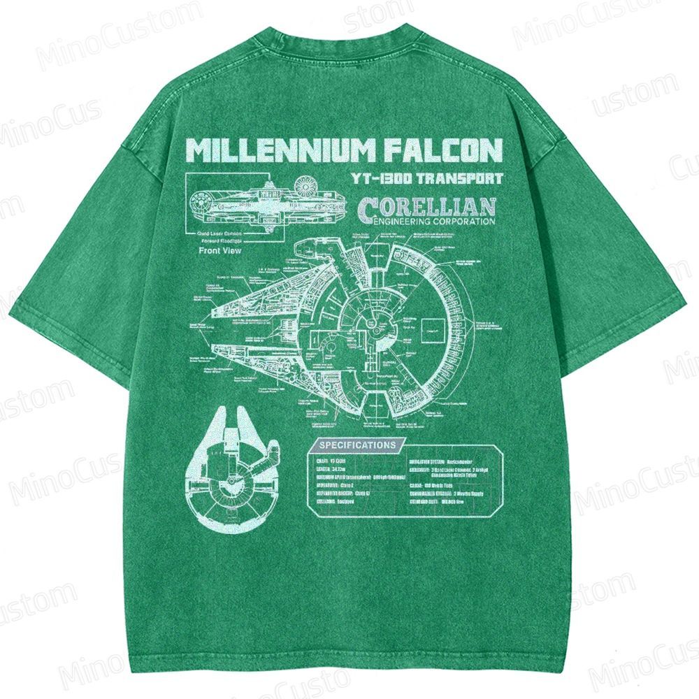 Men’s Star Battles Gold Millennium Falcon Schematics Washed T-shirt