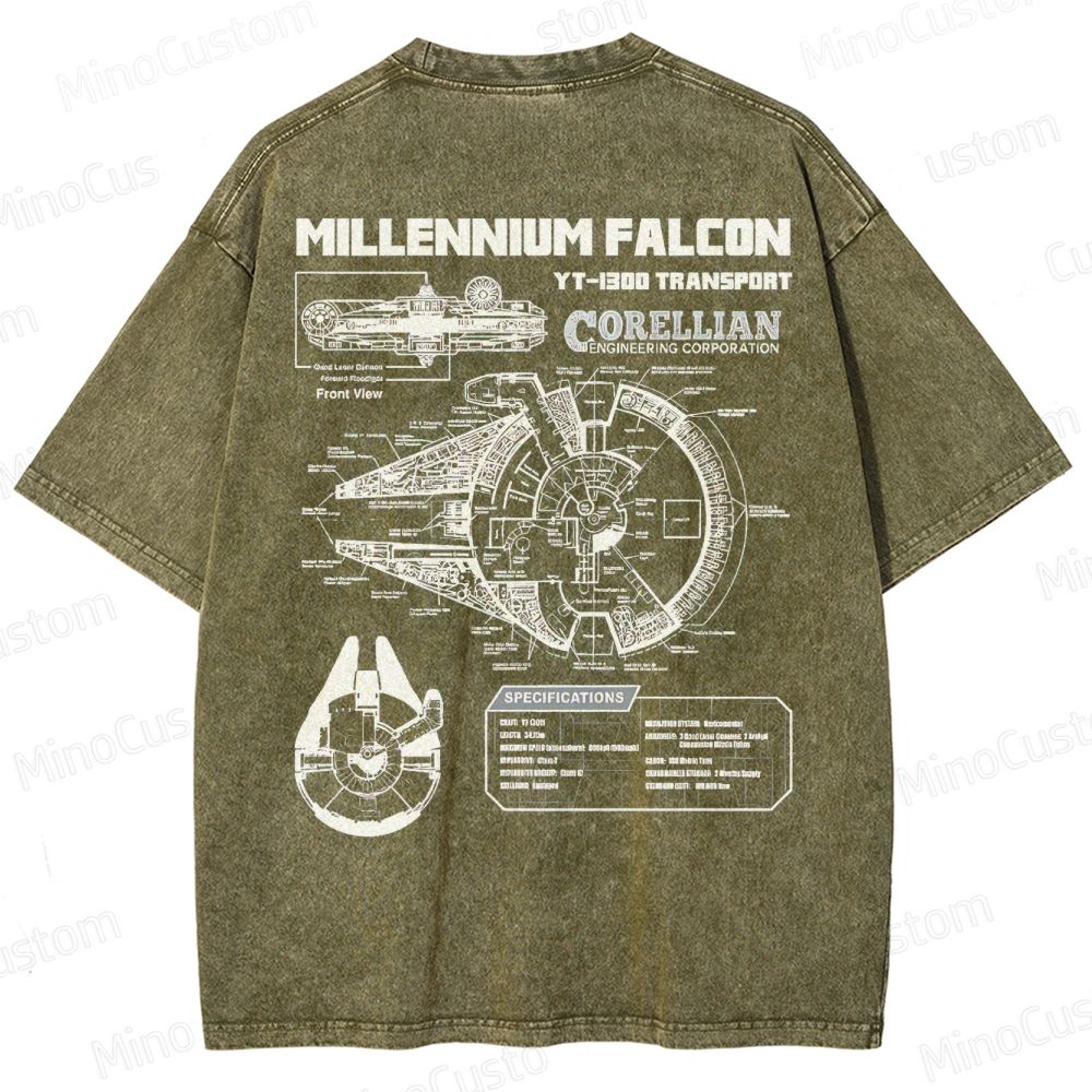 Men’s Star Battles Gold Millennium Falcon Schematics Washed T-shirt