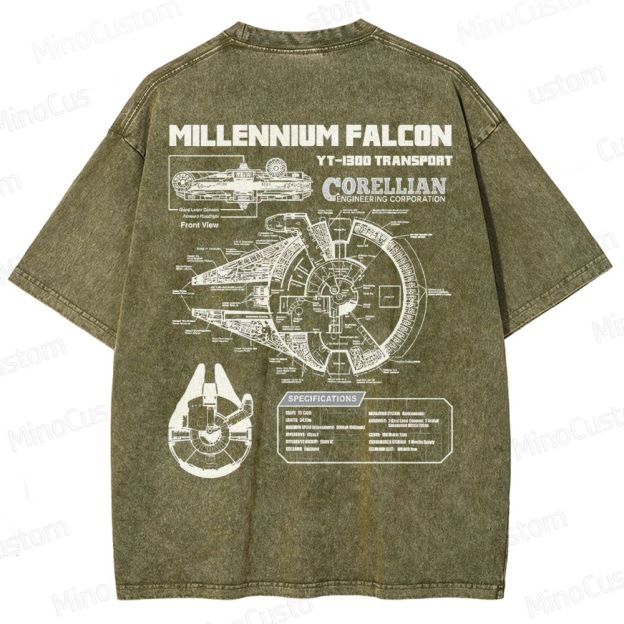 Men’s Star Battles Gold Millennium Falcon Schematics Washed T-shirt