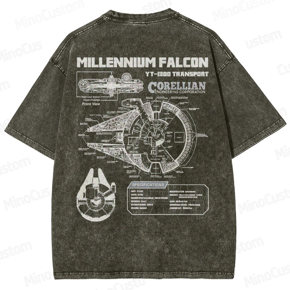 Men’s Star Battles Gold Millennium Falcon Schematics Washed T-shirt
