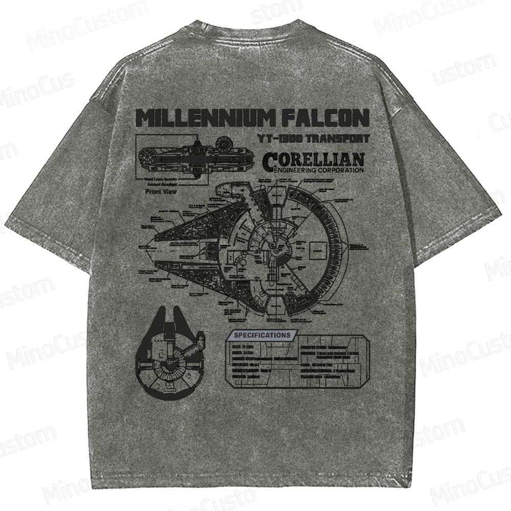 Men’s Star Battles Gold Millennium Falcon Schematics Washed T-shirt