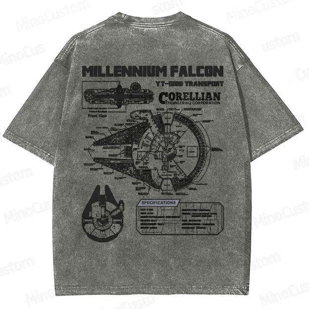 Men’s Star Battles Gold Millennium Falcon Schematics Washed T-shirt
