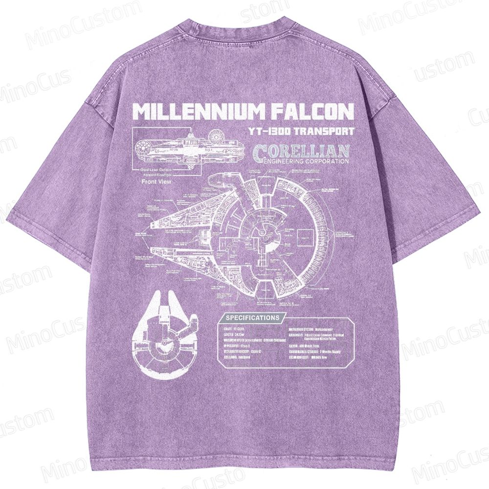 Men’s Star Battles Gold Millennium Falcon Schematics Washed T-shirt