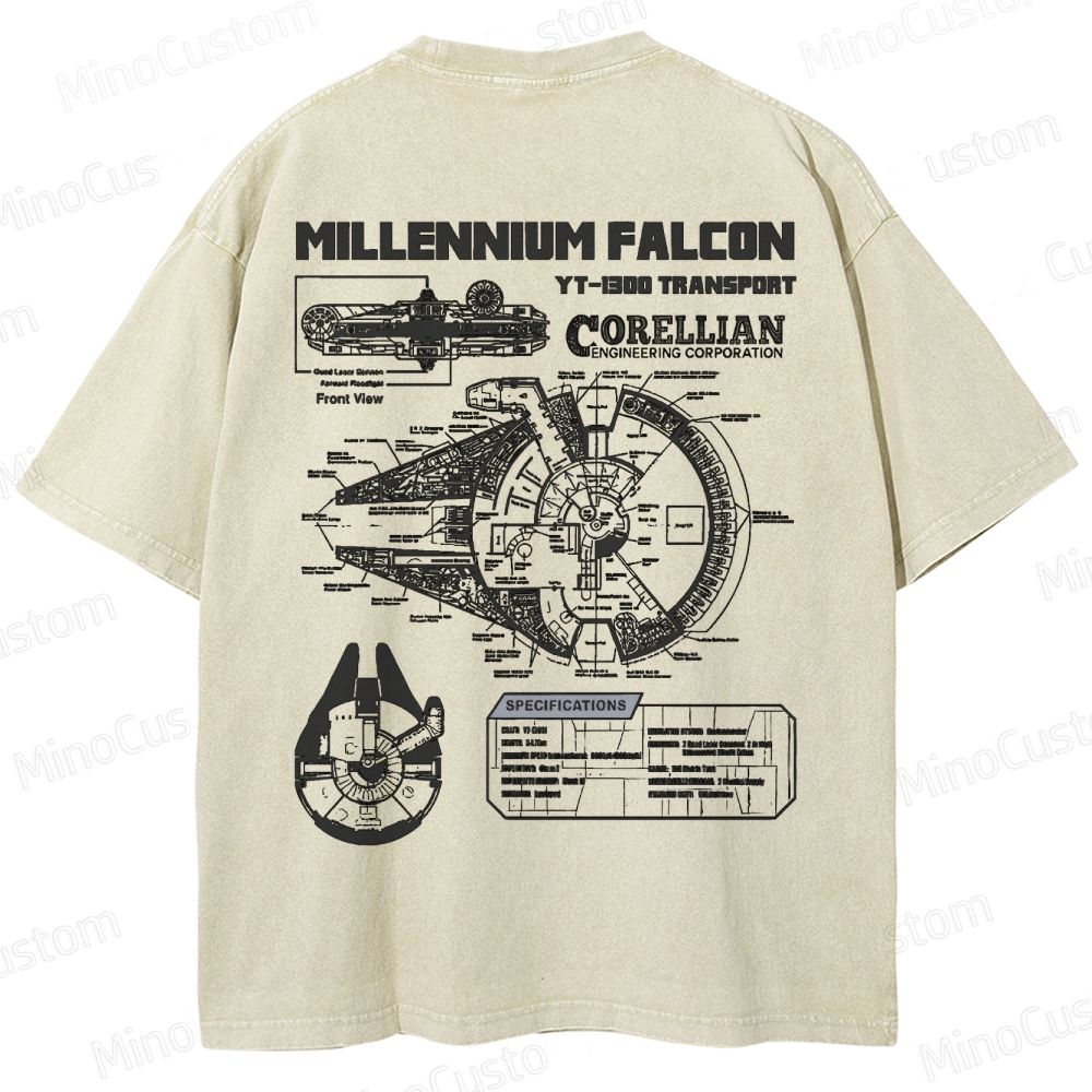 Men’s Star Battles Gold Millennium Falcon Schematics Washed T-shirt