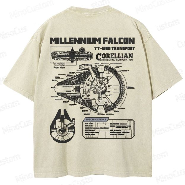 Men’s Star Battles Gold Millennium Falcon Schematics Washed T-shirt