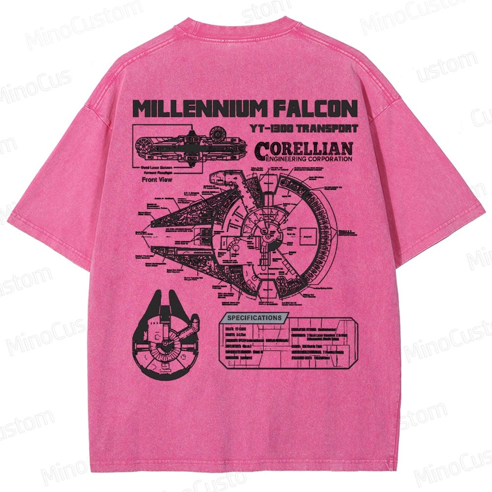 Men’s Star Battles Gold Millennium Falcon Schematics Washed T-shirt